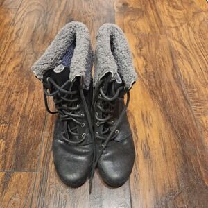 UGG Australia Thomsen Black Waterproof Leather Suede Wedge Boots 1003360 Women 8